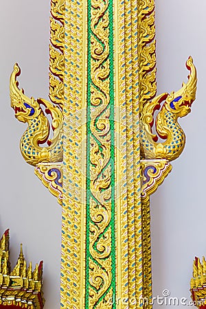 Thai art golden of head king of nagas Stock Photo