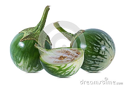 Thai aubergines Kermit, or Lao green-striped aubergines Stock Photo