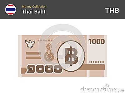 Thai baht banknone. Paper money 1000 THB. Vector Illustration