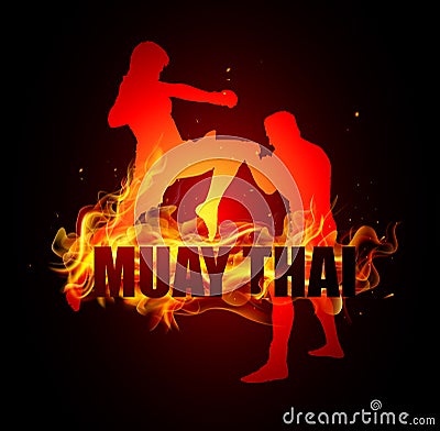 Thai boxing is kicking with knee poses of muay thai fire Vector Illustration