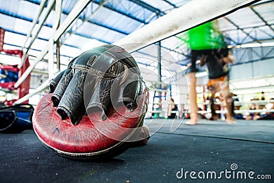 Thai Boxing Mitt Training Target Focus Punch Pad Glove on canvas Stock Photo