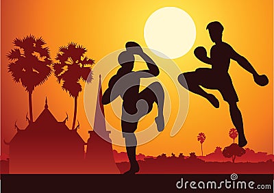 Thai Boxing Muay Thai martial art famous sport,two boxer fight t Vector Illustration