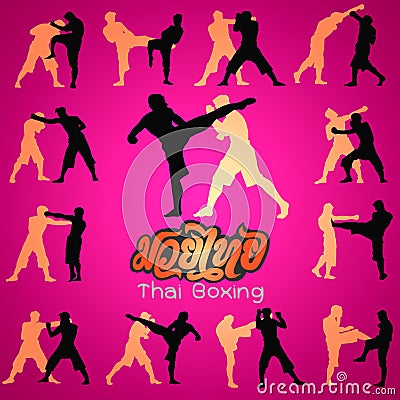 Thai boxing. Muay Thai martial art vector illustration Vector Illustration