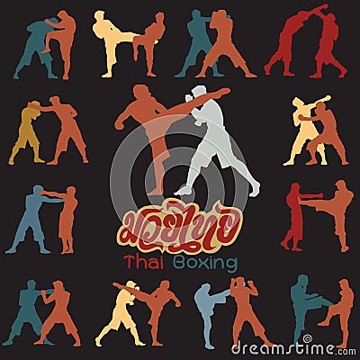 Thai boxing. Muay Thai martial art vector illustration Vector Illustration