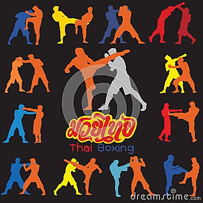 Thai boxing. Muay Thai martial art vector illustration Vector Illustration