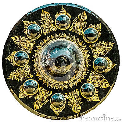 Thai Buddhist design on large vintage nipple gong Stock Photo