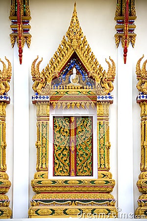 Thai Buddhist Temple Window Stock Photo
