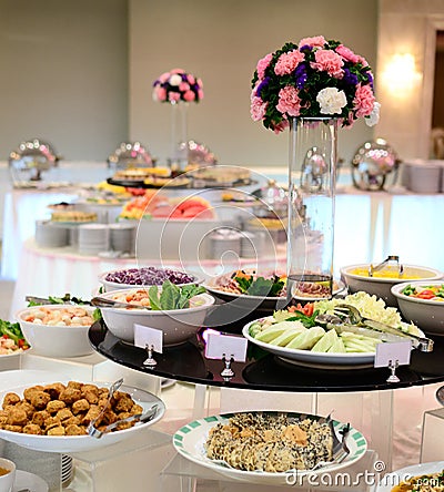 Thai buffet table in restaurant Stock Photo