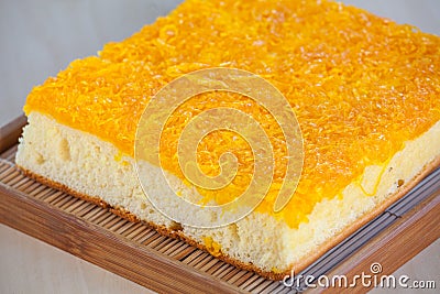 Thai Cake sweetmeat made of egg yolk on table. Stock Photo