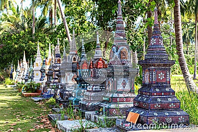 Thai cemetery near Beautiful temple Wat Samai Kongka on Ko Pha Ngan, Thailand. Stock Photo