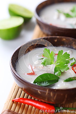 Thai chicken and coconut milk soup Stock Photo