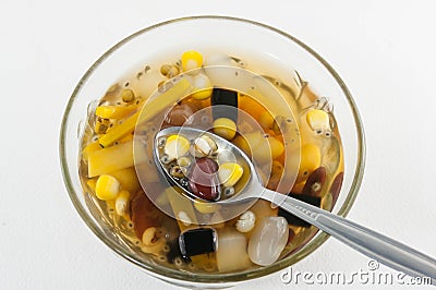 Thai - Chinese dessert ,Assorted Beans In Longan Syrup Stock Photo