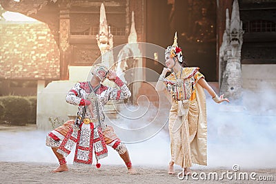 Thai classical mask dance of the Ramayana drama Stock Photo