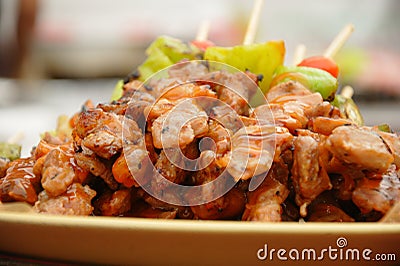 Thai cuisine barbecue chicken skewers Stock Photo