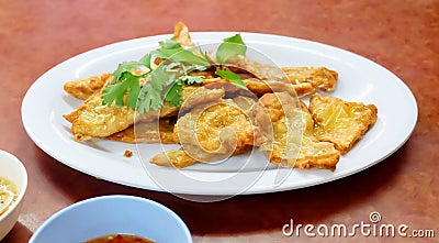 Goong Gra Buang or Crispy Shrimp Pancakes Stock Photo