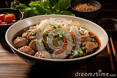 Thai cuisine at its finest Braised pork noodles with pork balls Stock Photo