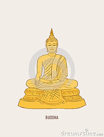 Thai culture concept with buddha ,hand drawn sketch vector Vector Illustration