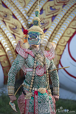 Thai culture dancing art in masked khon. Tosakan, the main character in the Ramayana poem Stock Photo