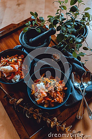 Healthy lunch on a tray Stock Photo