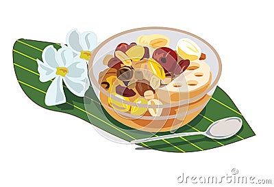 Illustration vector Thai dessert Tao Tung with ice, nuts, etc., mixed Stock Photo