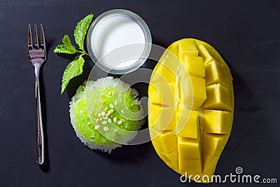 Thai Dessert - Sticky Rice with Mango Stock Photo