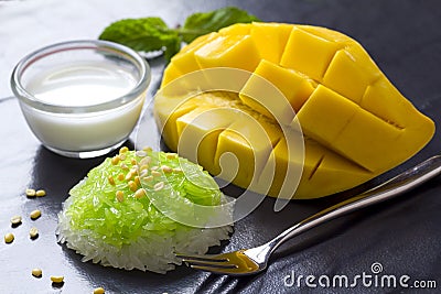 Thai Dessert - Sticky Rice with Mango Stock Photo