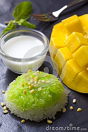 Thai Dessert - Sticky Rice with Mango Stock Photo