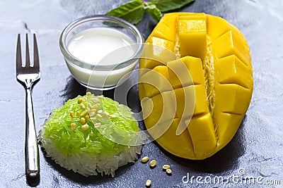 Thai Dessert - Sticky Rice with Mango Stock Photo