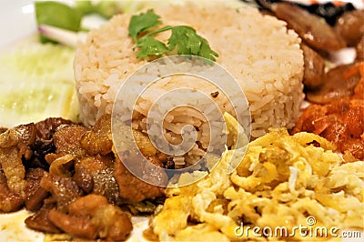 Close-up on a fried rice and shrimps paste dish Stock Photo