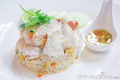 Thai Dishes called Kao Pad, Stir fried Rice Seafood, Chinese food, Japanese food Stock Photo