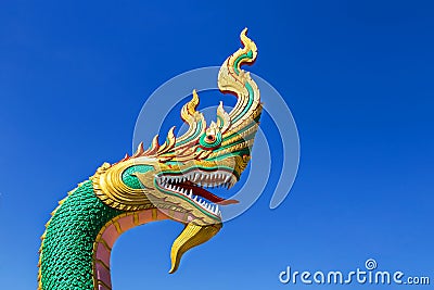 Thai dragon or serpent king or king of naga statue in thai temple Stock Photo