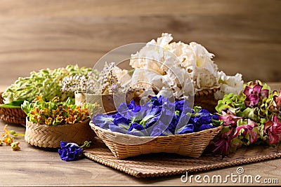 Thai edible flowers from organic local farmers market in Northern of Thailand Stock Photo