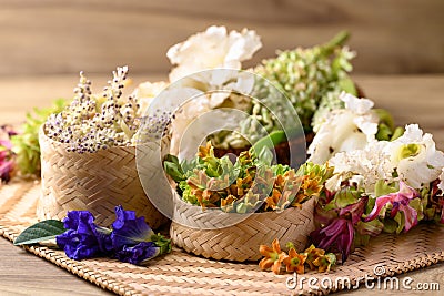 Thai edible flowers from organic local farmers market in Northern of Thailand Stock Photo