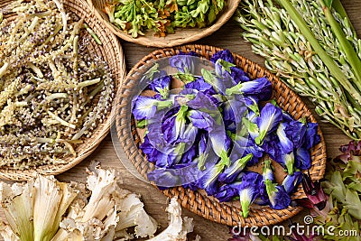 Thai edible flowers from organic local farmers market in Northern of Thailand Stock Photo