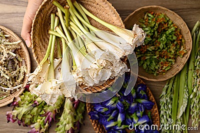 Thai edible flowers from organic local farmers market in Northern of Thailand Stock Photo