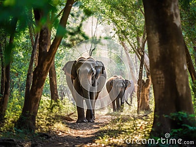 Thai elephants in the forest. Generative Ai Stock Photo