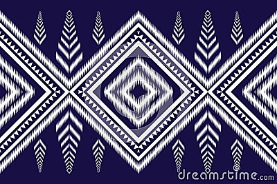 Thai fabric pattern, geometric seamless pattern,navy blue,white images. Vector Illustration