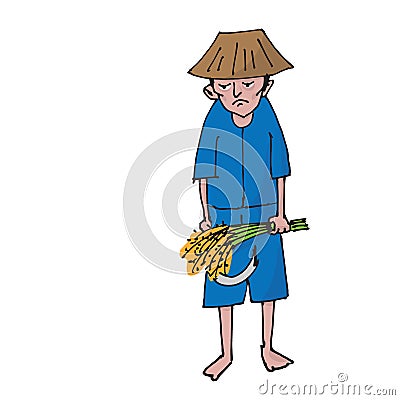 Thai farmer cartoon drawing Vector Illustration