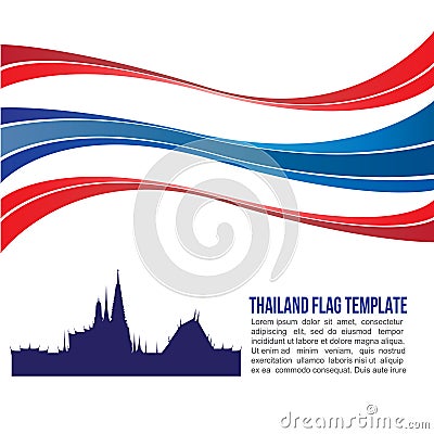 Thai flag wave and wat-pha-keaw Temple Vector Illustration