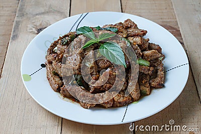 Thai food Charcoal-boiled pork neck spicy salad Stock Photo
