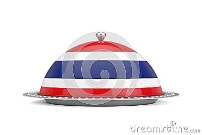 Thai Food Concept. Silver Plate and Food Cover Restaurant Cloche with Thai Flag. 3d Rendering Stock Photo