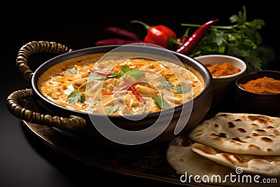 Thai food panang curry served with crispy roti Stock Photo