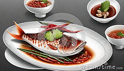 Thai food - Pla Rad Prik Serenity: Chili Fish Harmony Stock Photo