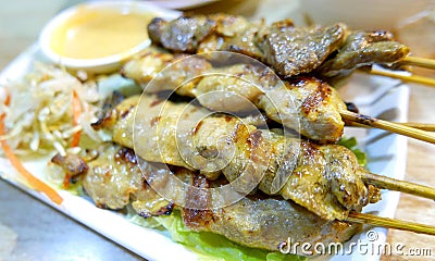 Thai food pork, chicken and meat with satay sauce Stock Photo