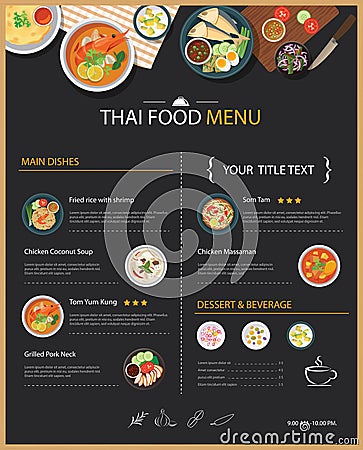Thai food restaurant menu template flat design Vector Illustration
