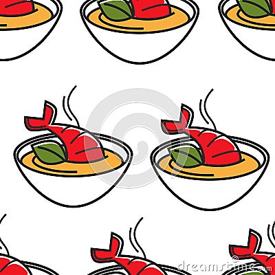 Thai food seafood omar soup bowl seamless pattern Vector Illustration