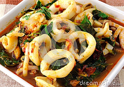 Thai Food Spicy Squid Stock Photo