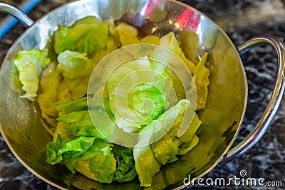 Thai food - Stir fried fresh cabbage with fish sauce Stock Photo