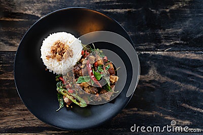 Thai food, Thai spicy food basil pork fried rice recipe Krapao Stock Photo