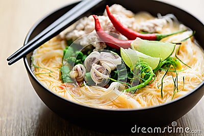 Thai food Tom Yum, spicy rice noodles soup Stock Photo